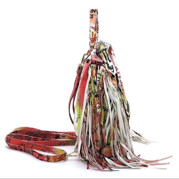 Multi Graffiti Motorcycle Jacket Fringe Back pack - Picture 4 of 8